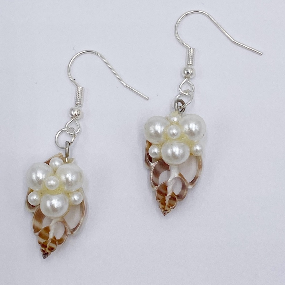 Natural Shell Faux Pearl Dangle Earrings
